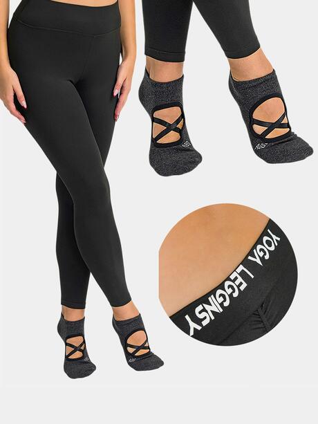 Komplet joga – legginsy M i skarpety ABS grafitowe