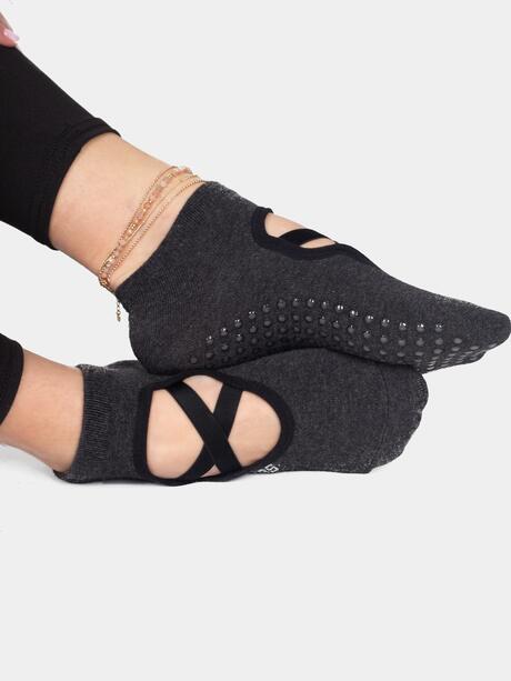 Komplet joga – legginsy S i skarpety ABS grafitowe