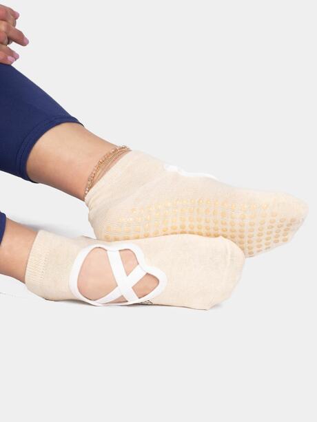 Komplet joga – legginsy M i skarpety ABS beżowe