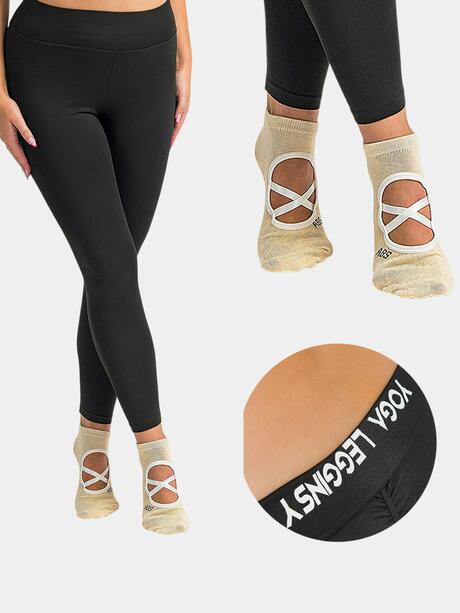 Komplet joga – legginsy S i skarpety ABS beżowe