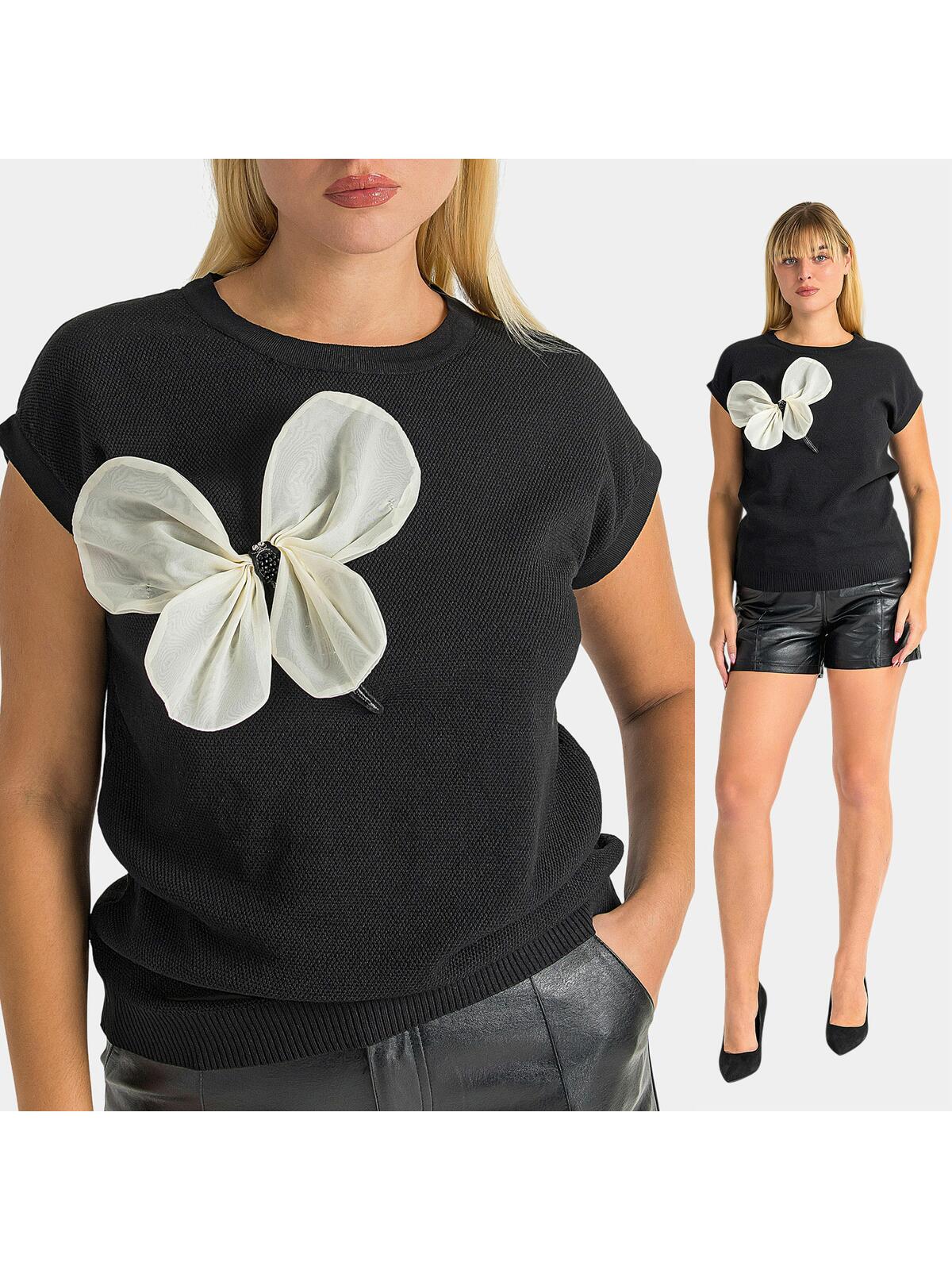 Bluzka z wiskozy z ozdobnym motylem