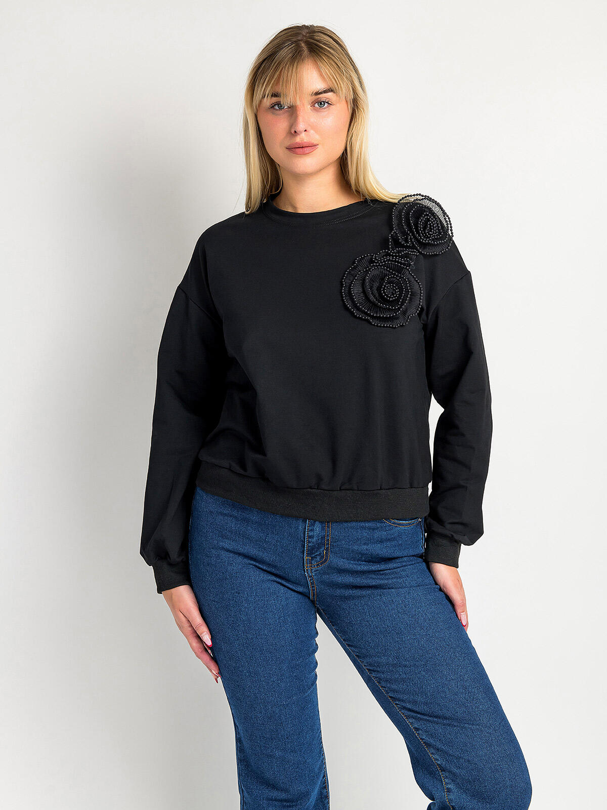 Bluza bawełniana z kwiatowym detalem