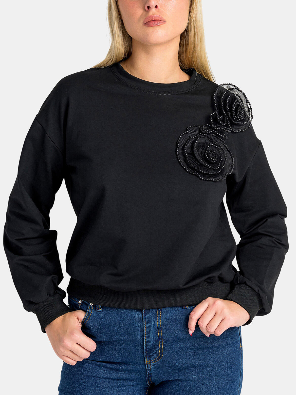 Bluza bawełniana z kwiatowym detalem