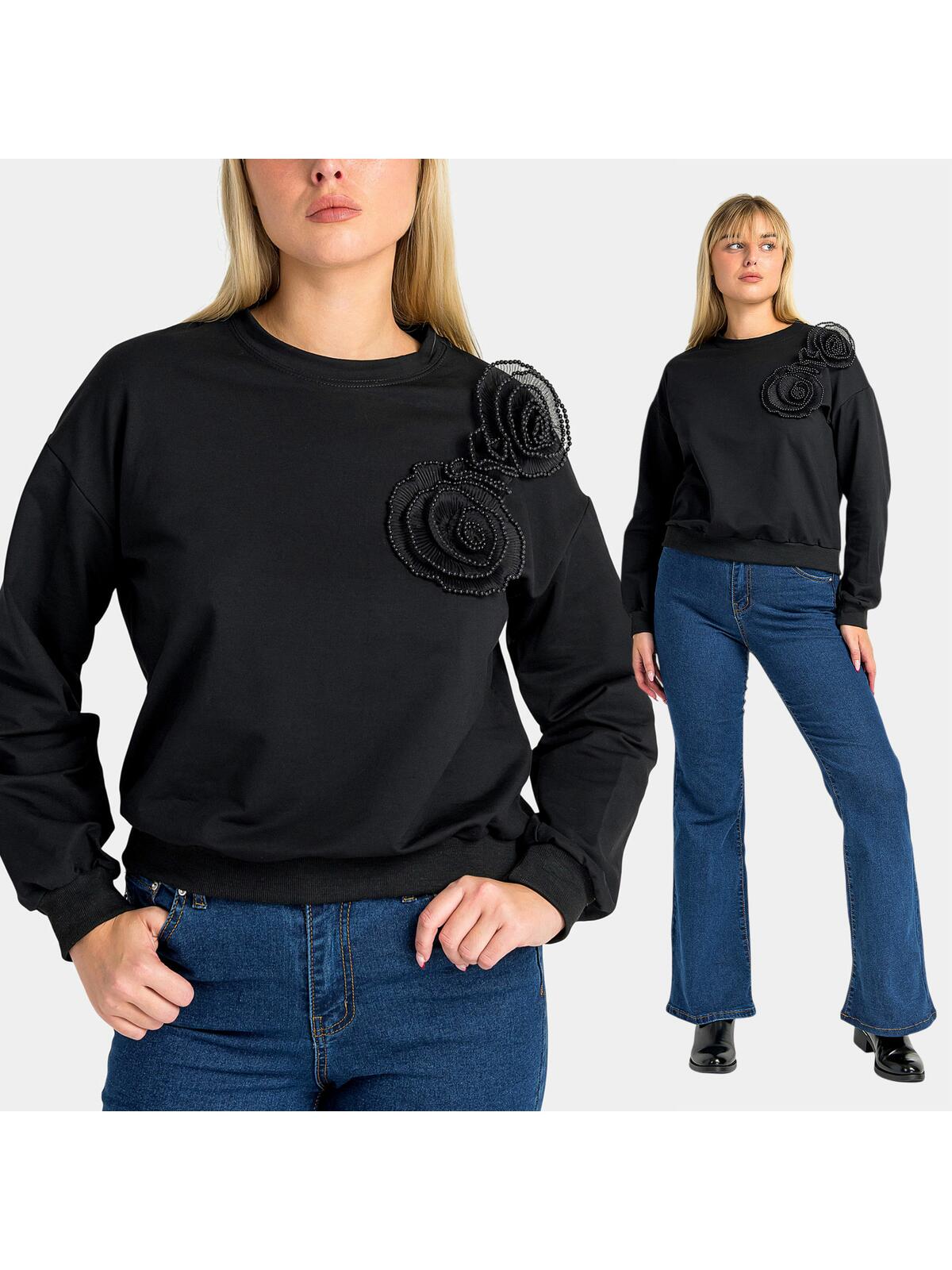 Bluza bawełniana z kwiatowym detalem