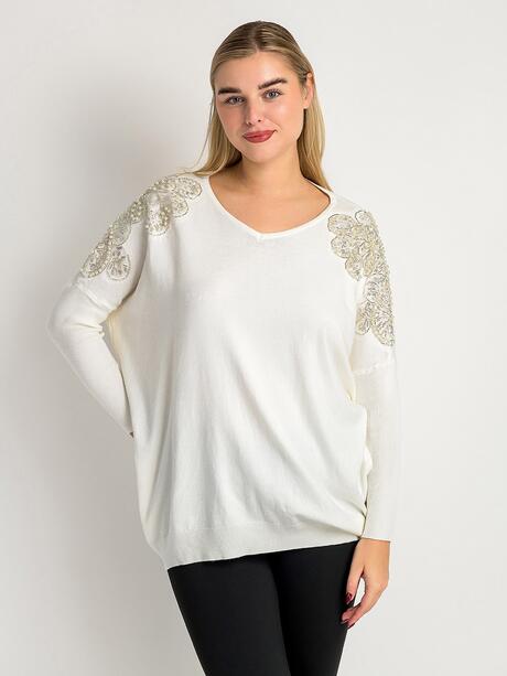 Sweter z aplikacjami na ramionach