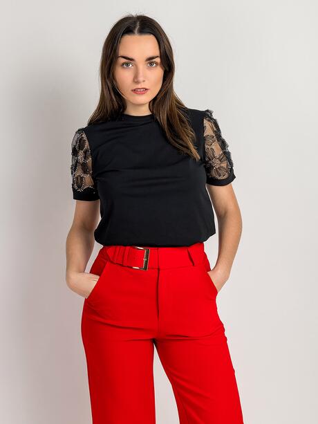 Bawełniana bluzka z ozdobnymi rękawami