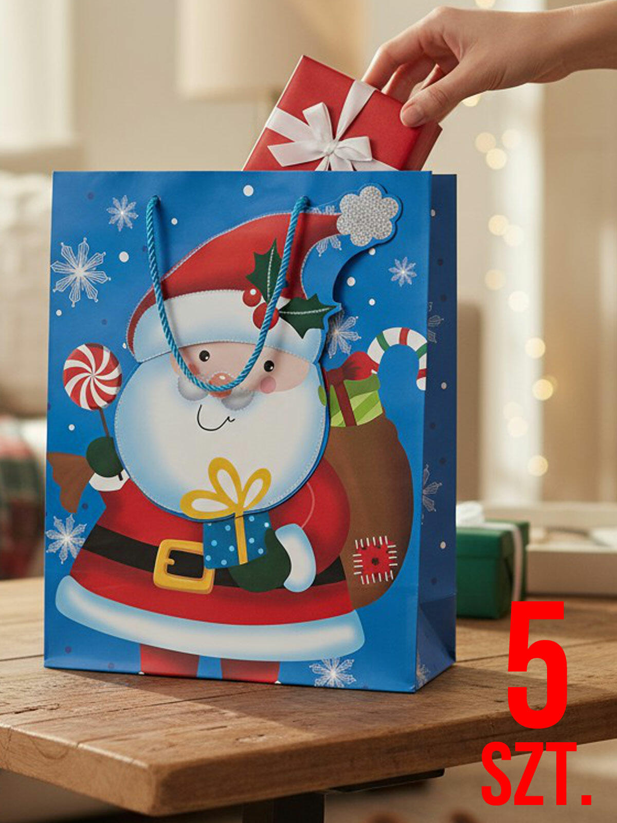 Torba prezentowa z mikołajem 5-pak niebieska