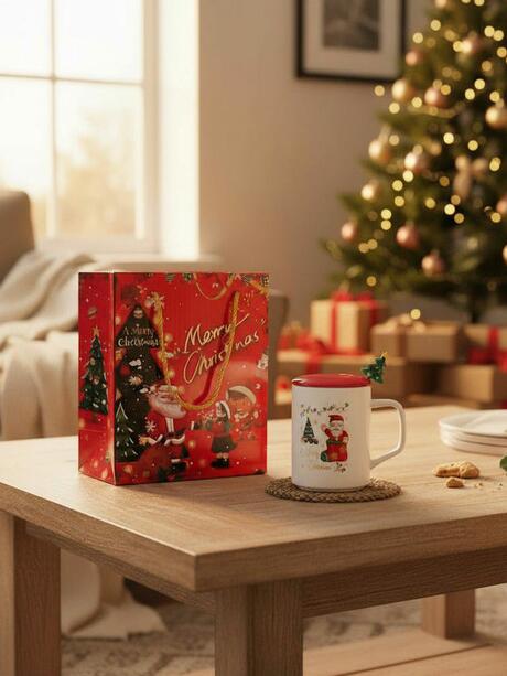 Świąteczny kubek z pokrywką i łyżeczką