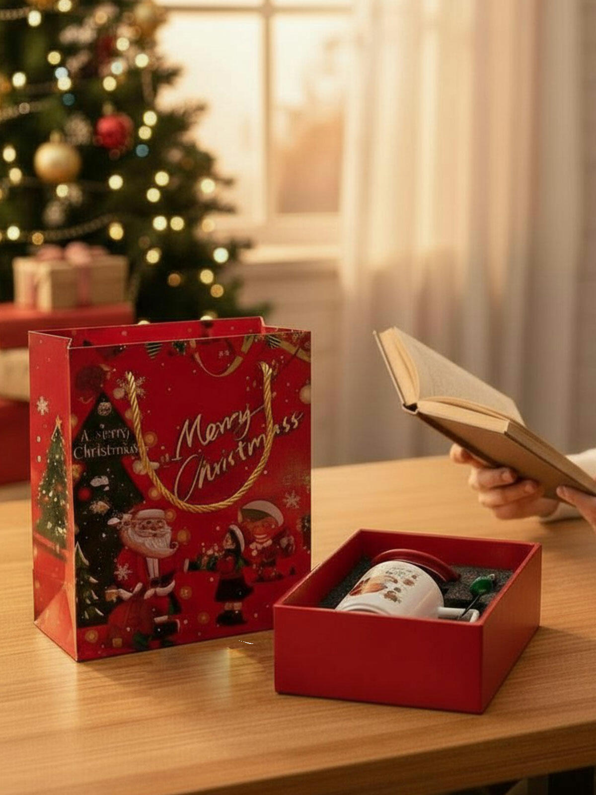 Świąteczny kubek z pokrywką i łyżeczką