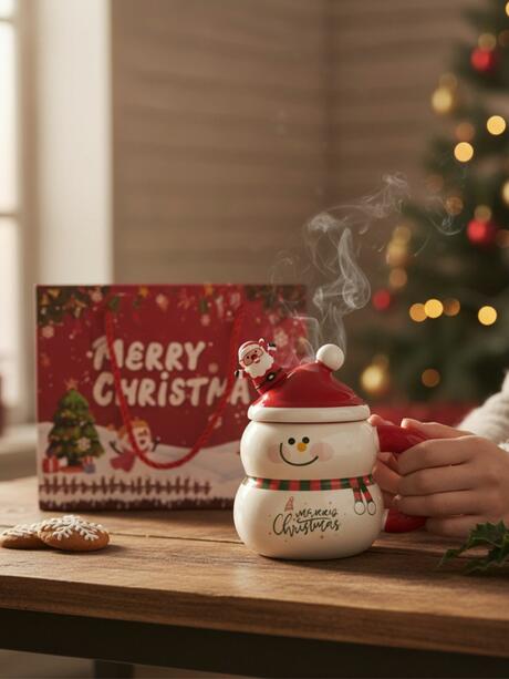 Świąteczny kubek z pokrywką i łyżeczką