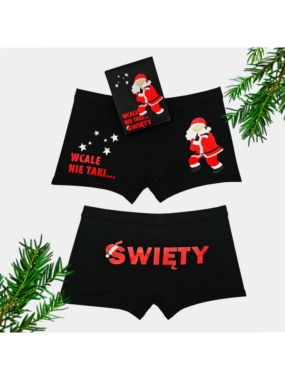 Świąteczne bokserki męskie z zabawnym napisem