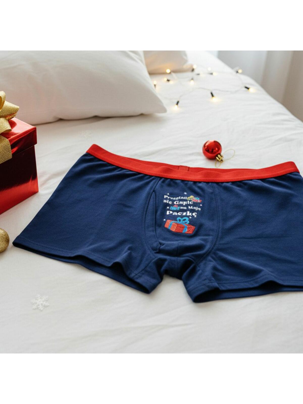 Świąteczne bokserki męskie z zabawnym napisem