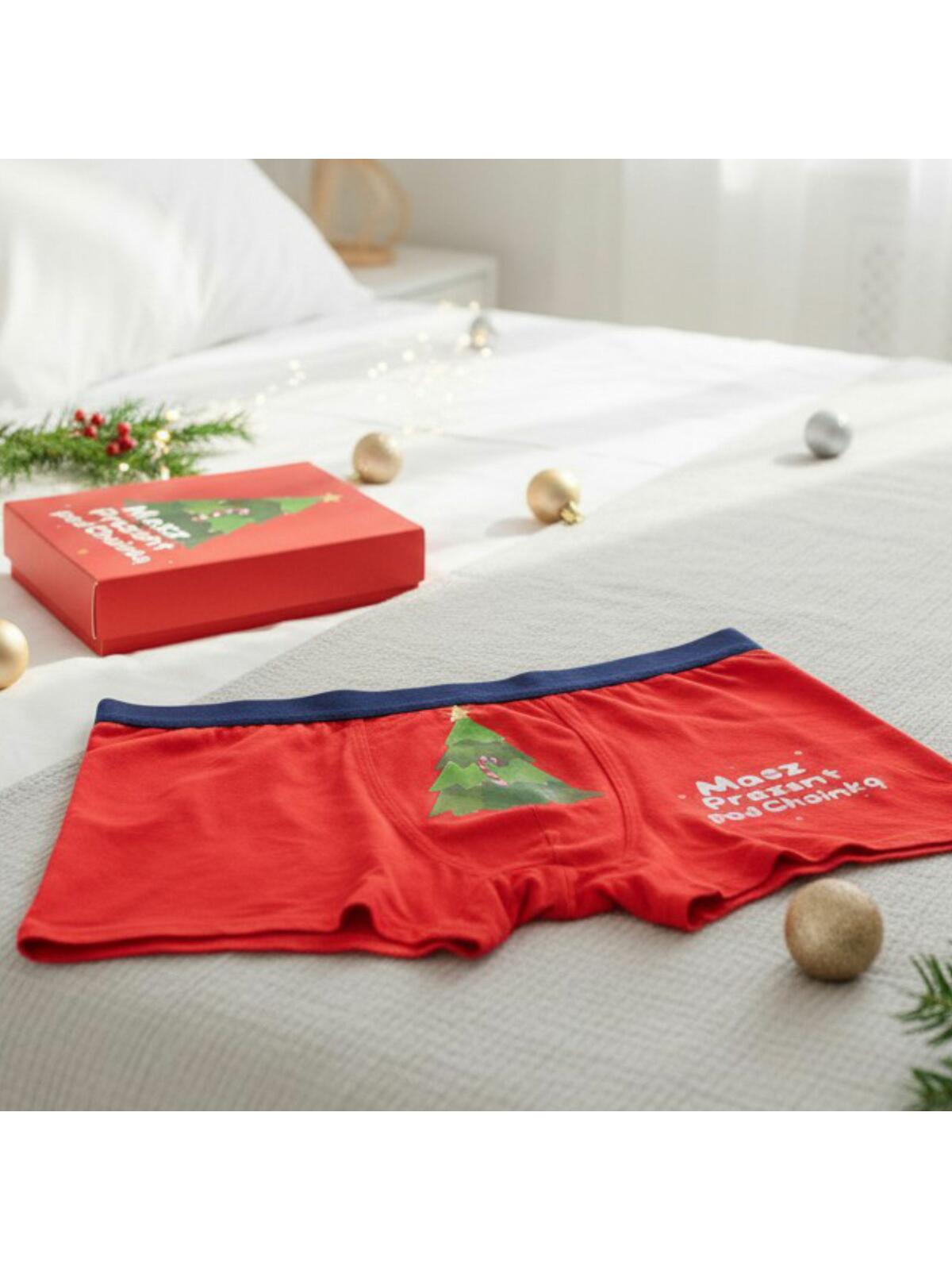 Bokserki bawełniane śmieszne z choinką