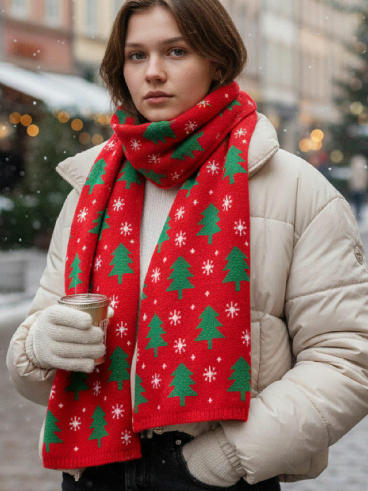 Szalik świąteczny w choinki