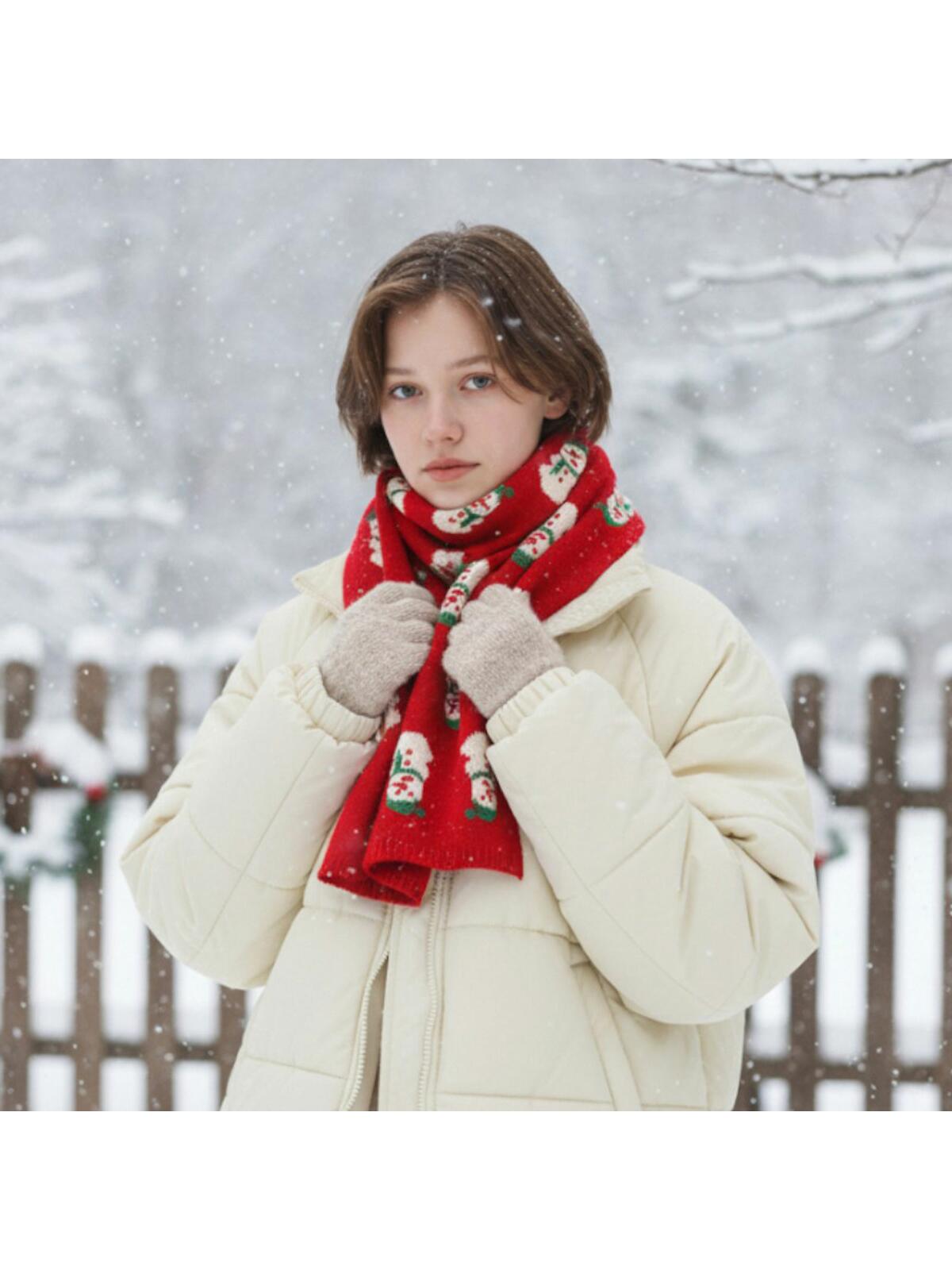 Szalik świąteczny w bałwanki