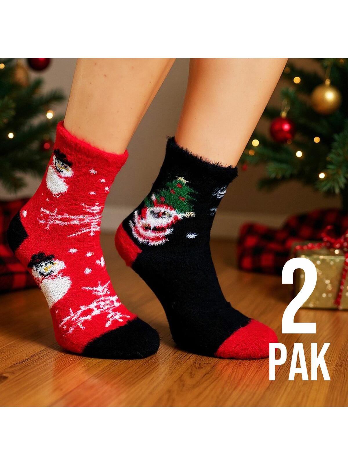 Ciepłe skarpetki świąteczne typu alpaka 2-pak na prezent 35-38