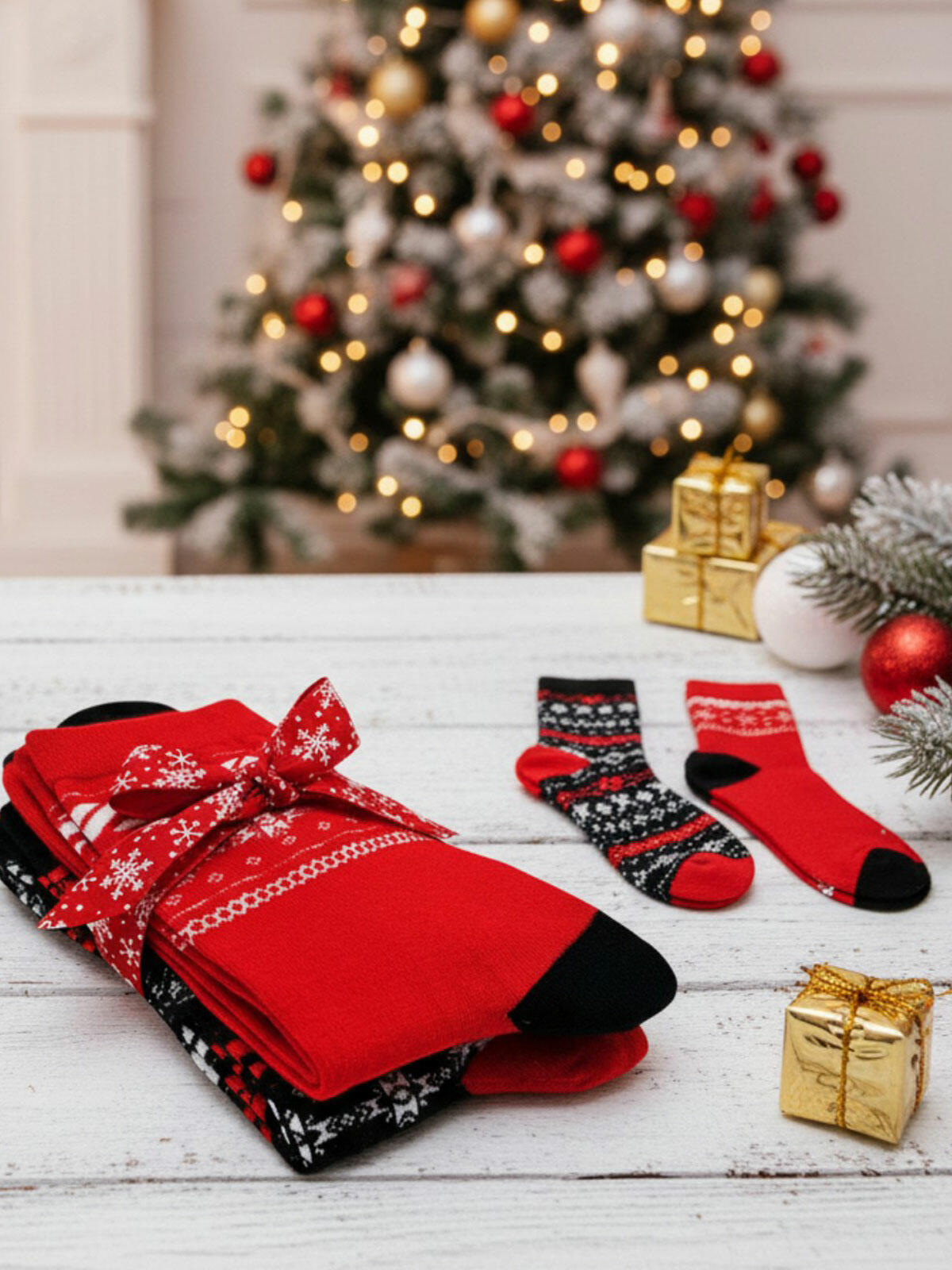 2-pak Świąteczny 39-41 damski z ozdobną wstążką