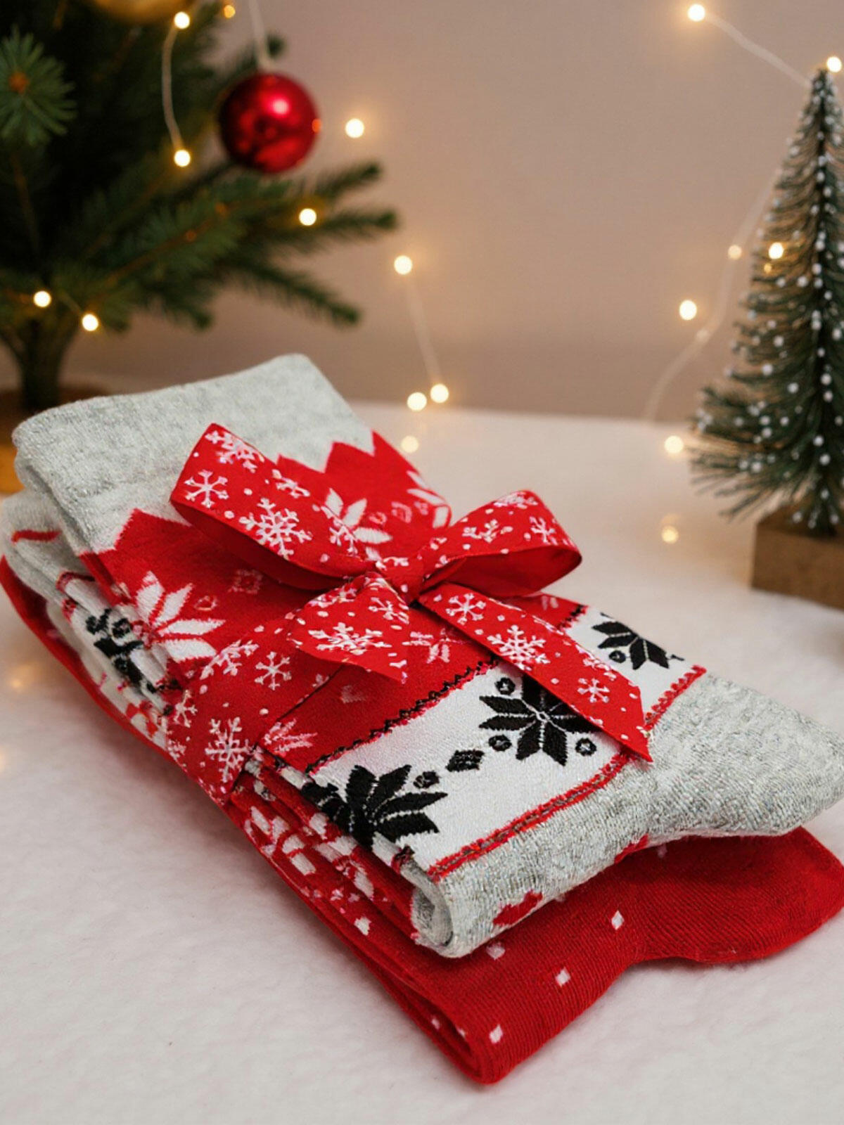 2-pak Świąteczny 35-38 damski z ozdobną wstążką