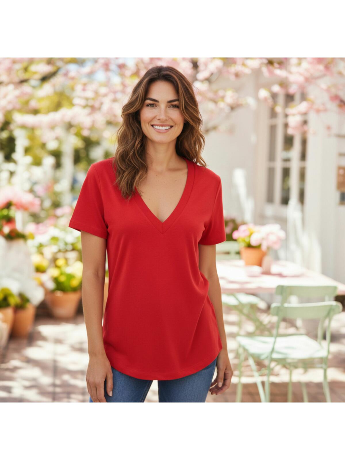 T-shirt z dekoltem w serek