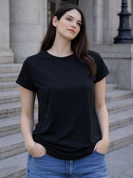 T-shirt gładki z bawełną