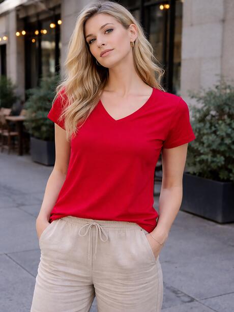 Bluzka bawełniana z dekoltem V