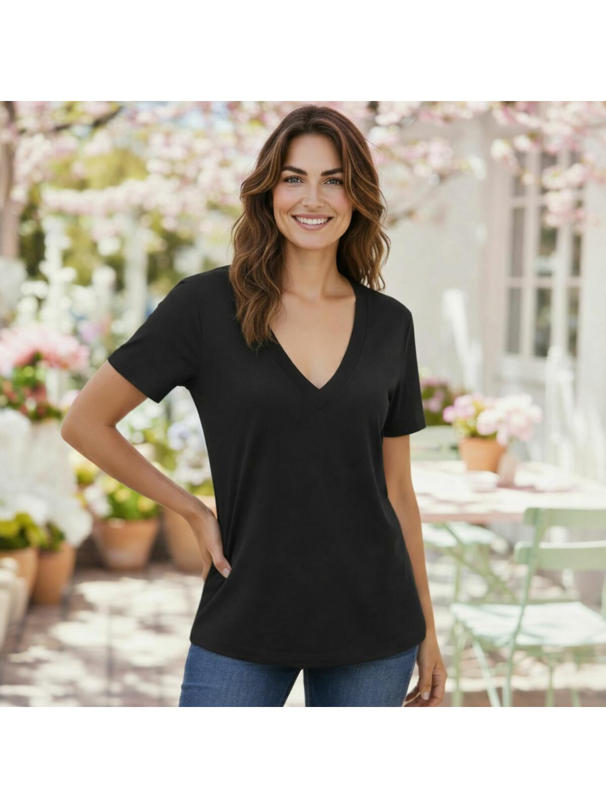 T-shirt bawełniany z dekoltem V