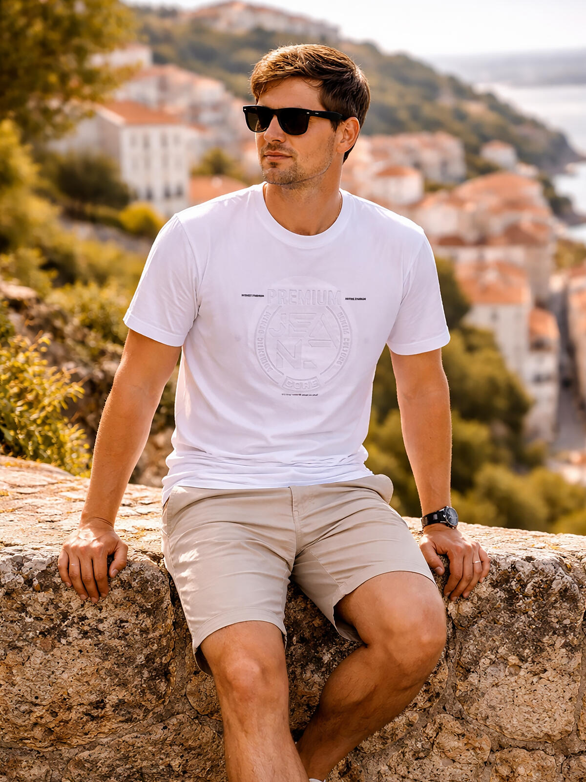 T-shirt bawełniany z tłoczonym wzorem