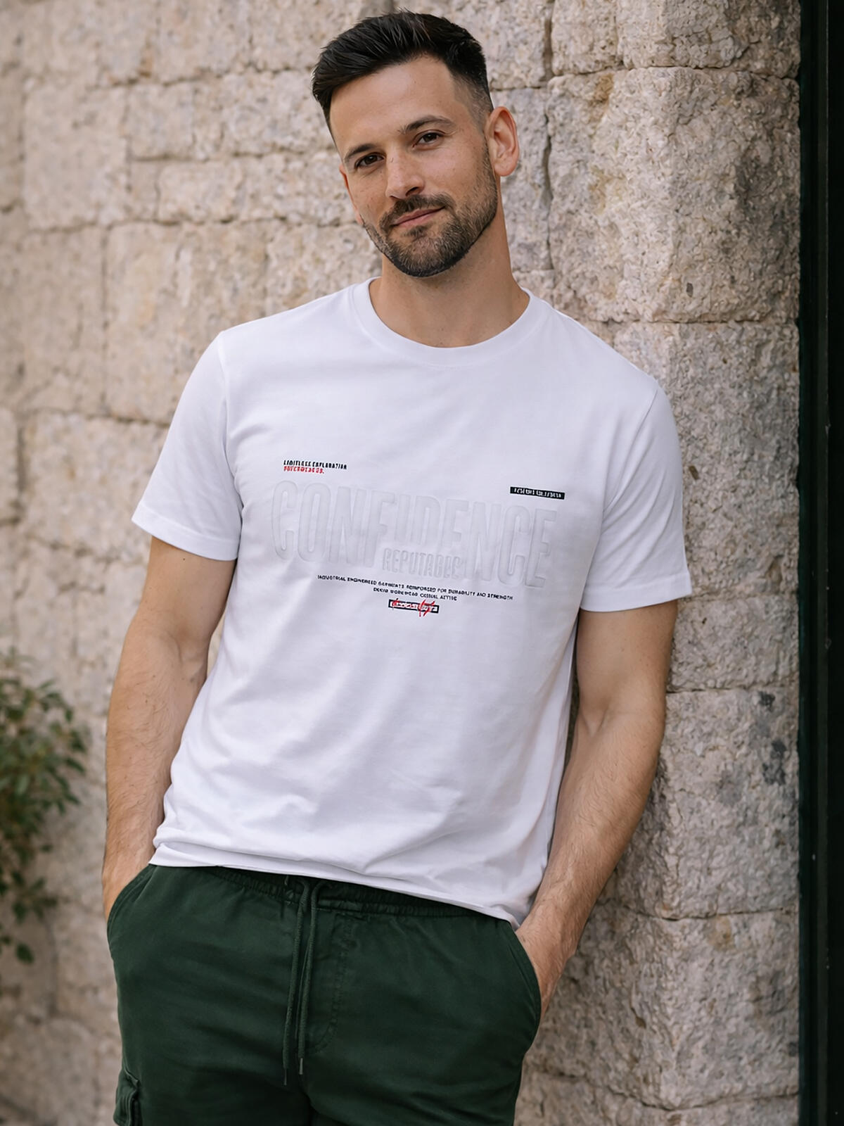 T-shirt bawełniany z tłoczeniem