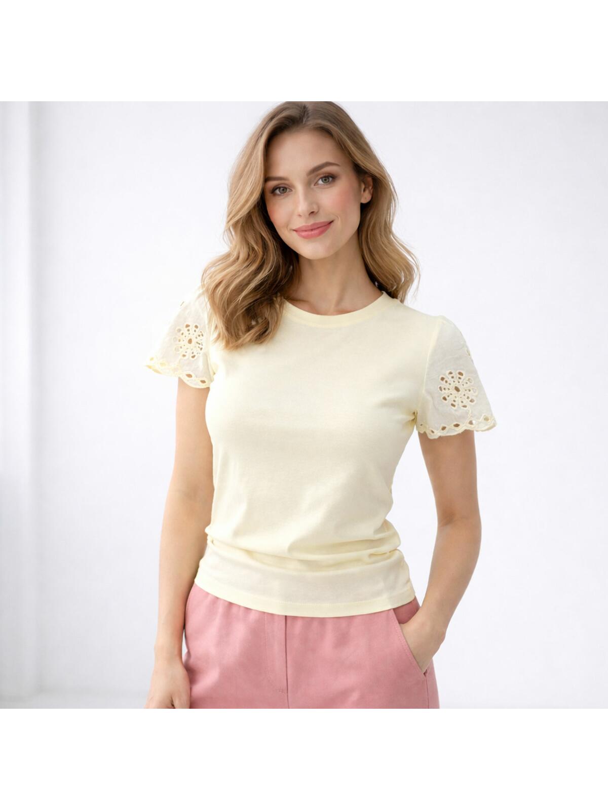 Bawełniana bluzka z ażurowym rękawem