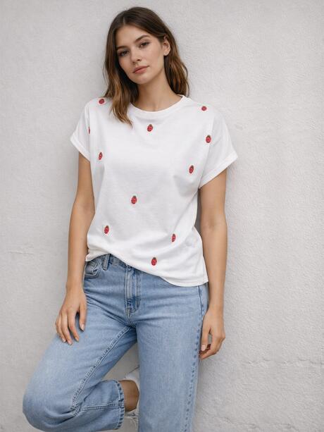 Bawełniany T-shirt z haftem