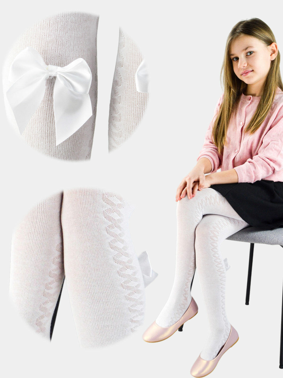 Rajstopy żakardowe z kokardką