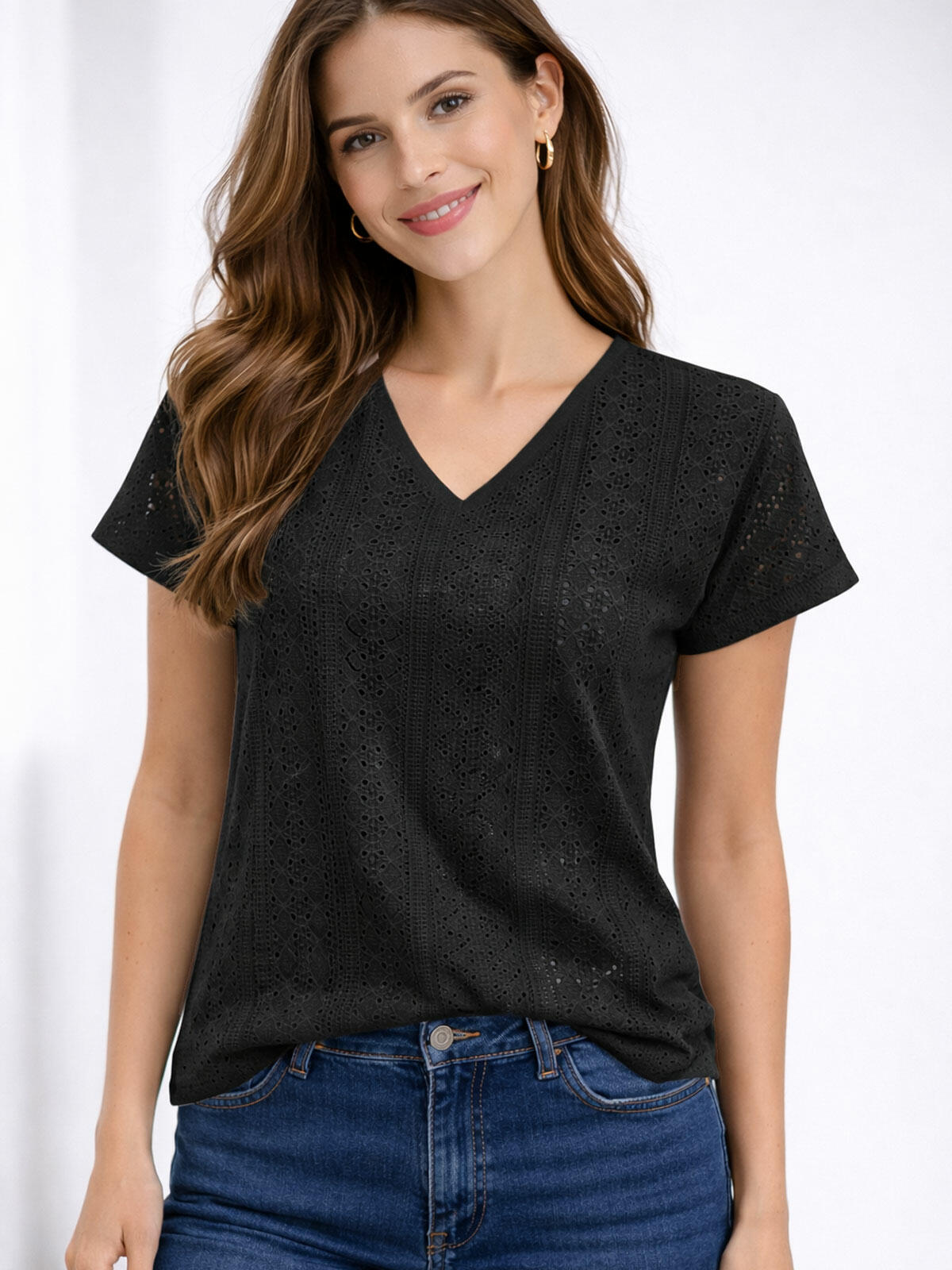 Bawełniana bluzka z ażurem