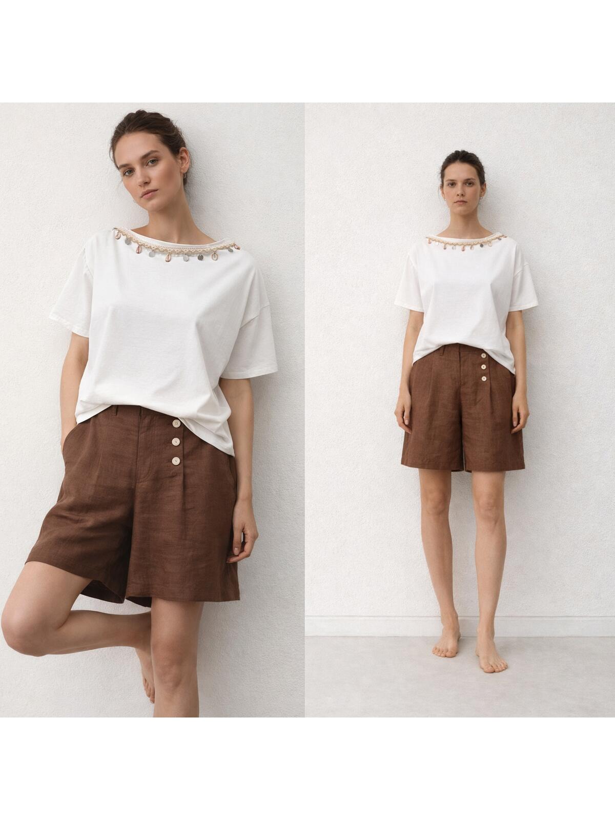 Bawełniana bluzka z ozdobnym dekoltem