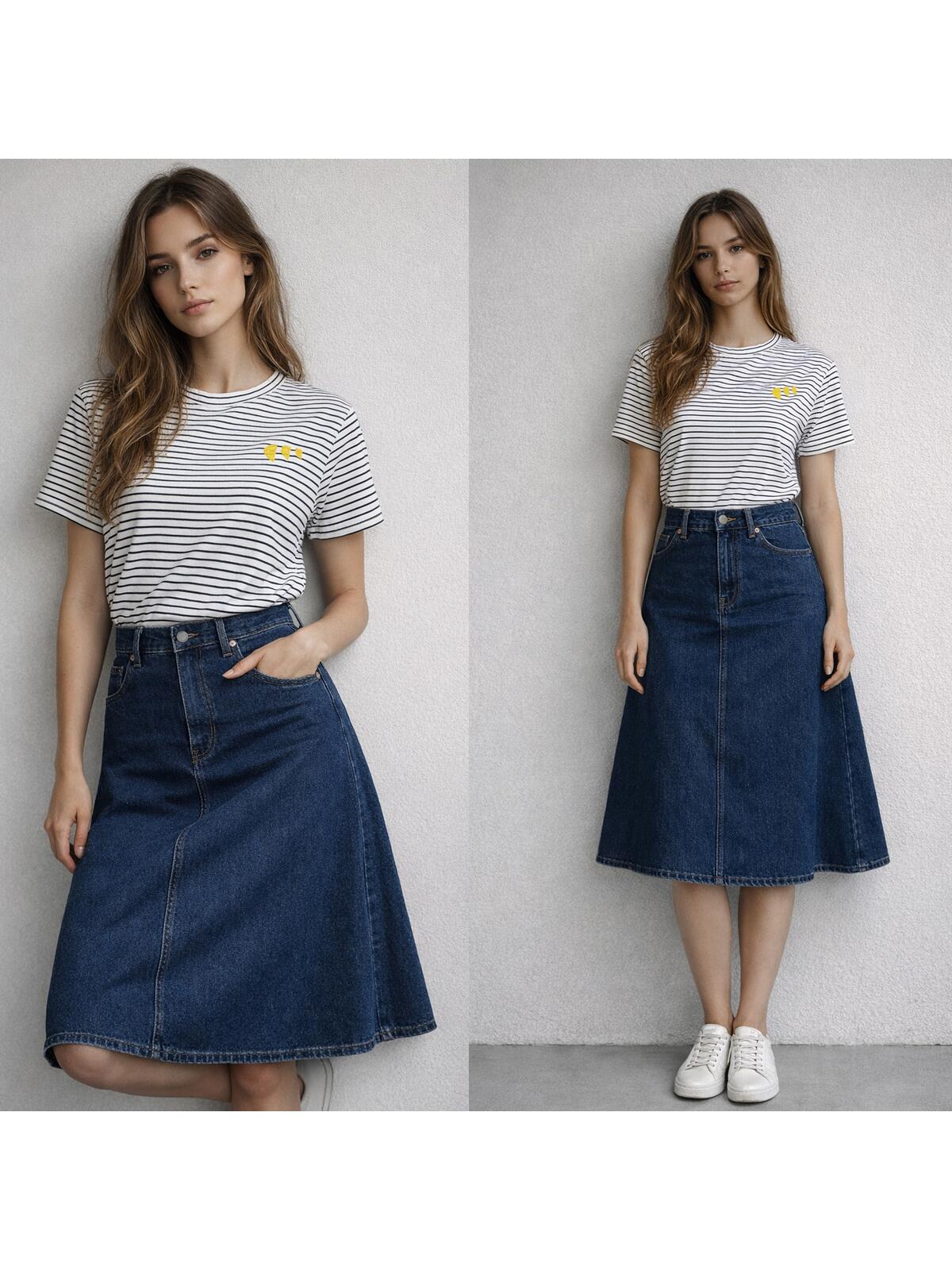 T-shirt w paski z haftem