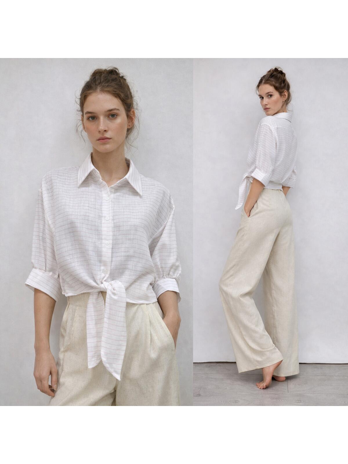 Wiązana koszula z domieszką lnu