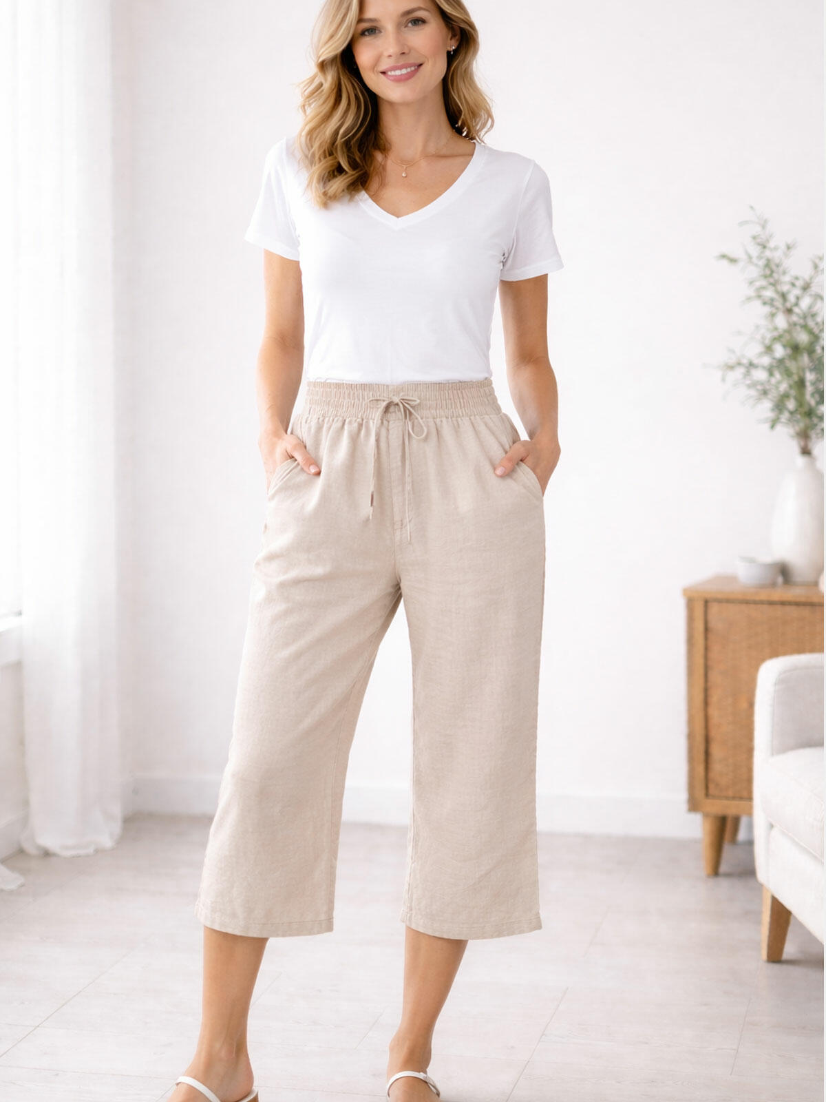 Wiskozowe szorty o długości 3/4