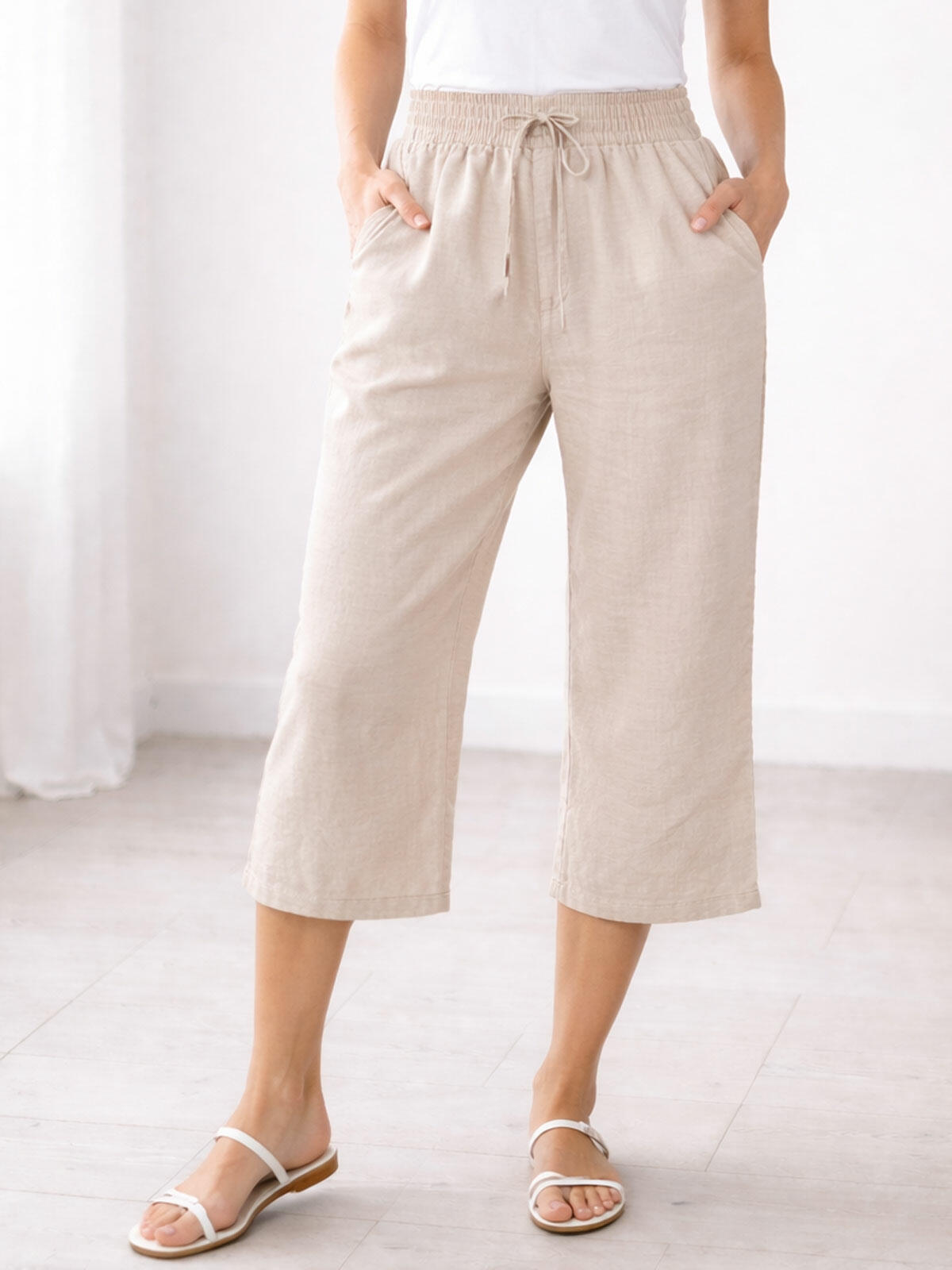 Wiskozowe szorty o długości 3/4