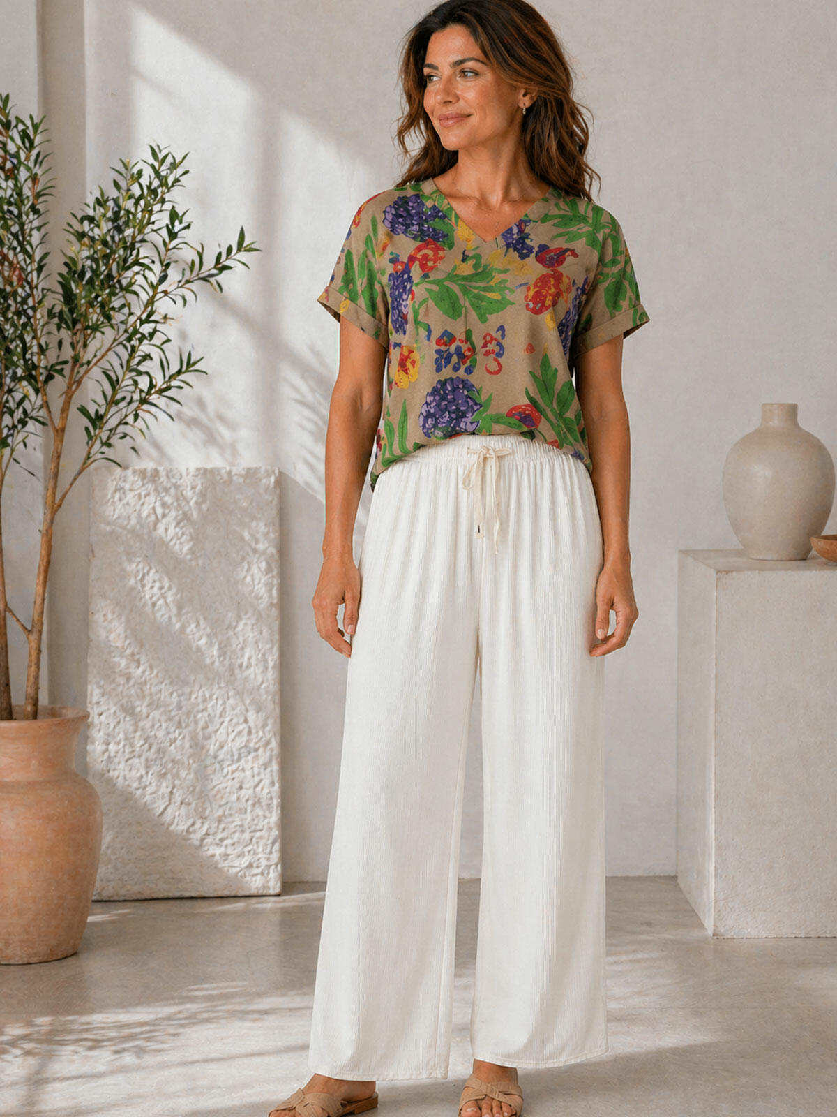 Spodnie materiałowe prążkowane