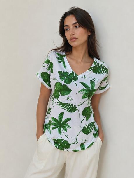 Bawełniany T-shirt z dekoltem V