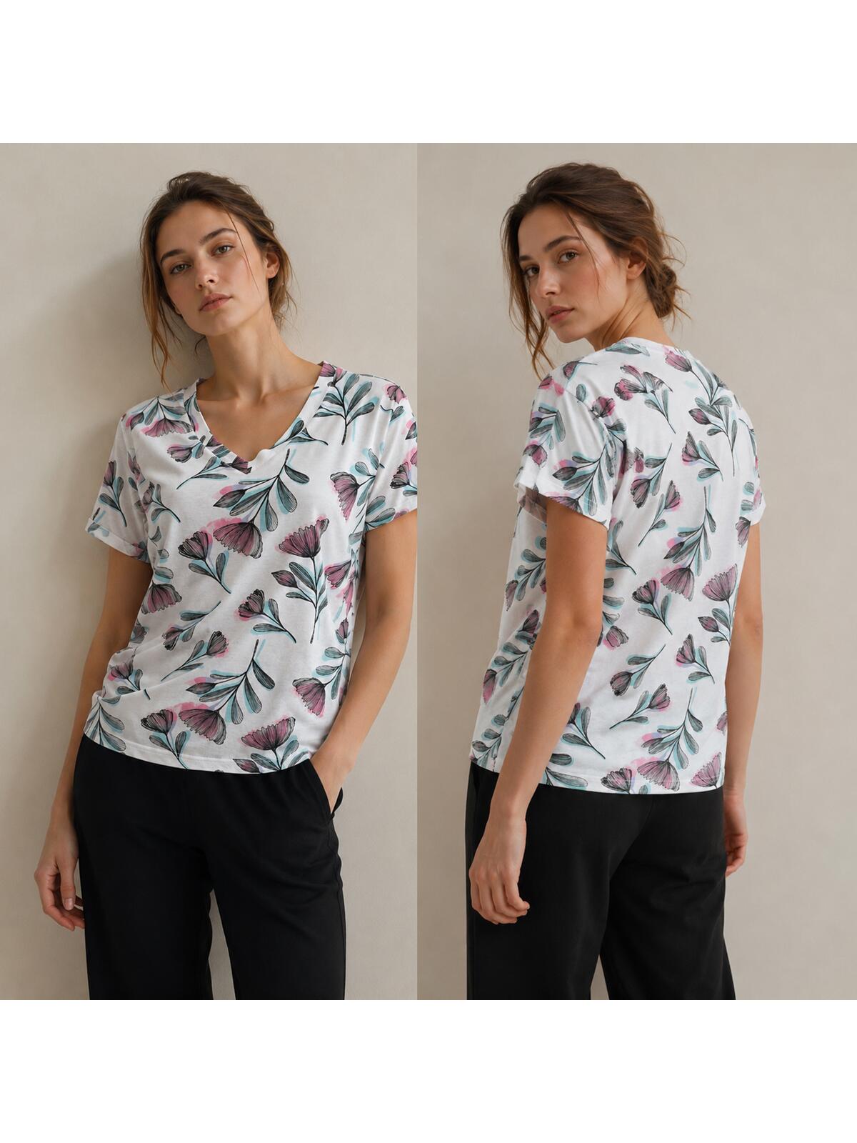 T-shirt bawełniany z dekoltem V