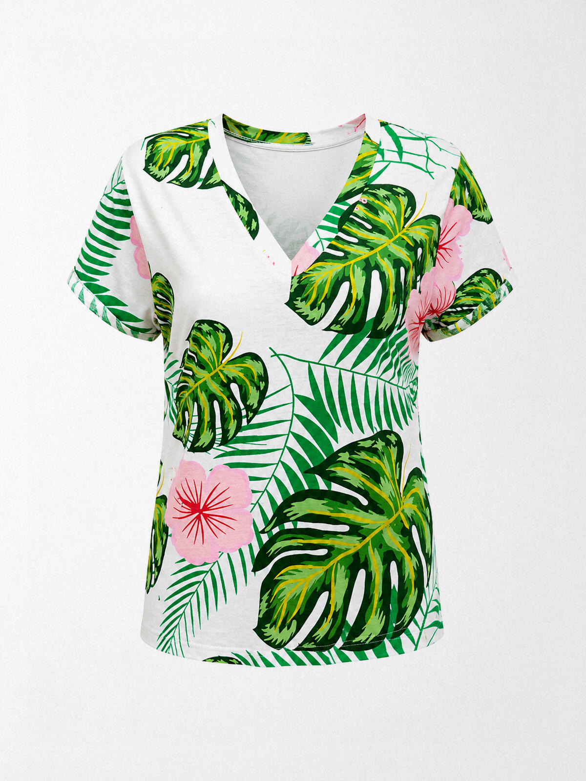 Bawełniany T-shirt z dekoltem w serek