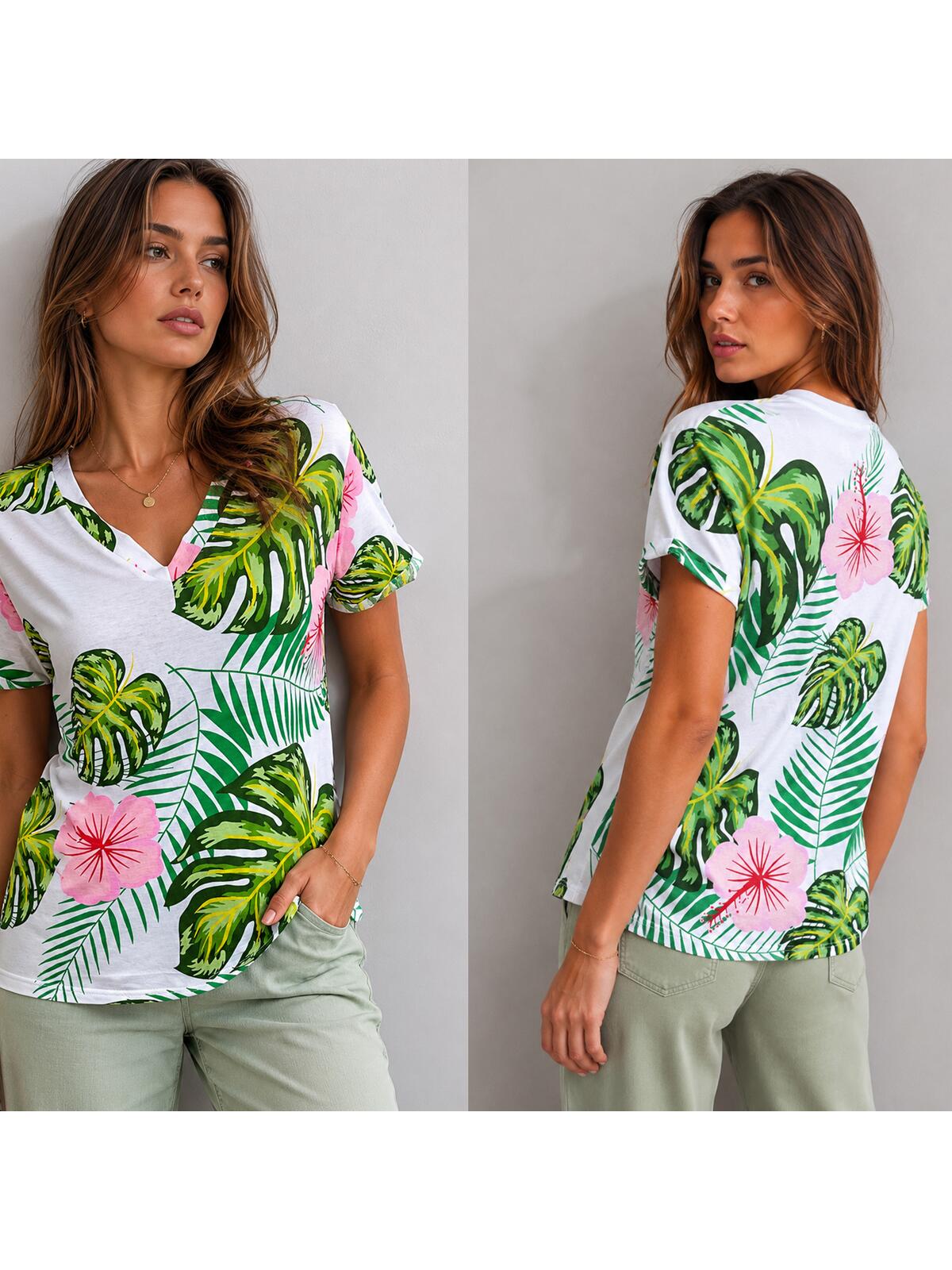 Bawełniany T-shirt z dekoltem w serek