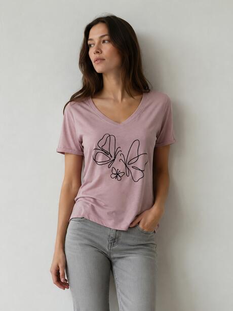 T-shirt z flokowanym wzorem