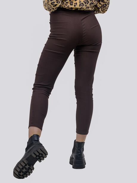 Spodnie damskie brązowe z ozdobnym paskiem