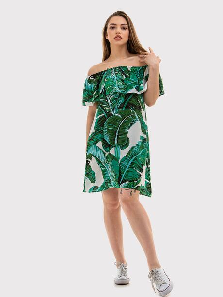 Sukienka hiszpanka z motywem roślinnym