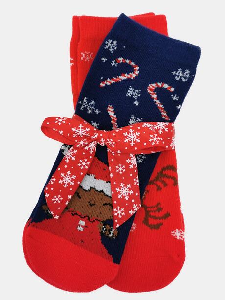 Skarpety dziecięce świąteczne 2-pak z ozdobną wstążką