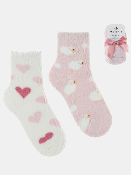 Skarpetki dziecięce boucle 2-pak z ozdobną wstążką