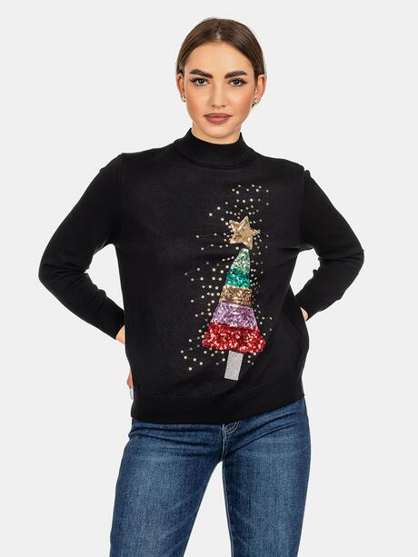 Sweter świąteczny z choinką cekinową
