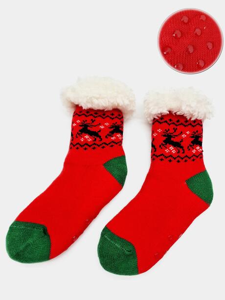 Świąteczne skarpety dziecięce z futerkiem ABS ocieplane