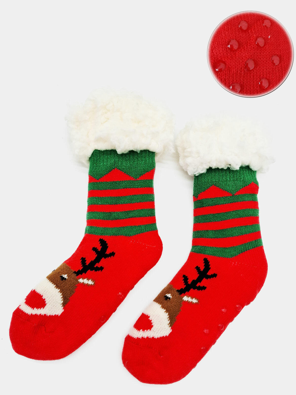 Świąteczne skarpety dziecięce z futerkiem ABS ocieplane